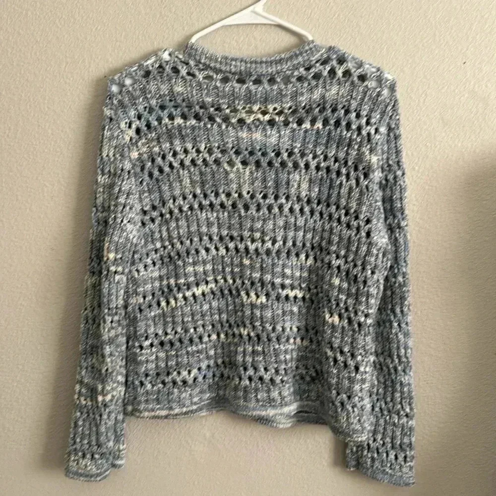 Loft Marled Open Stitch Chunky Soft Knit Crew Neck Sweater - Picture 6 of 6